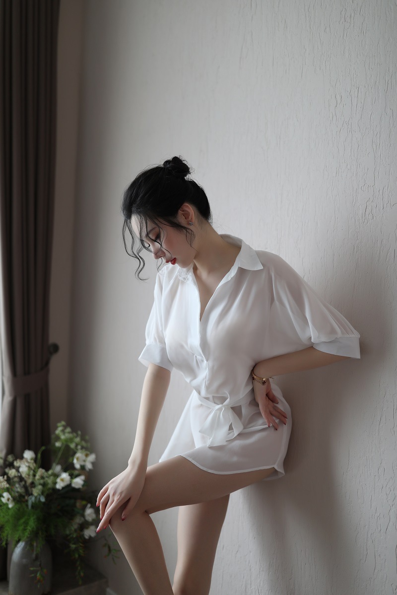 Đầm Ngủ Thun Kiểu Áo Sơ Mi Tay Lửng CDAN73