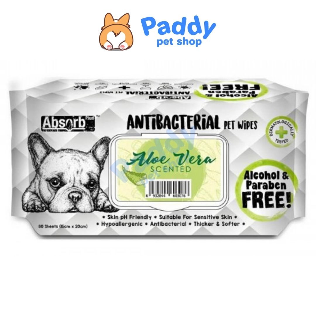 Khăn Giấy Ướt Kháng Khuẩn, Tắm Khô Cho Chó Absorb Plus (80 Miếng)