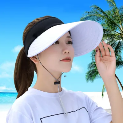 GGFG Mũ Lưỡi Trai Mùa Hè Gấp Gọn Chống Tia UV Vành Rộng Du Lịch Hat Mặt Trời, Bãi Biển Hat, Rỗng Top Hat