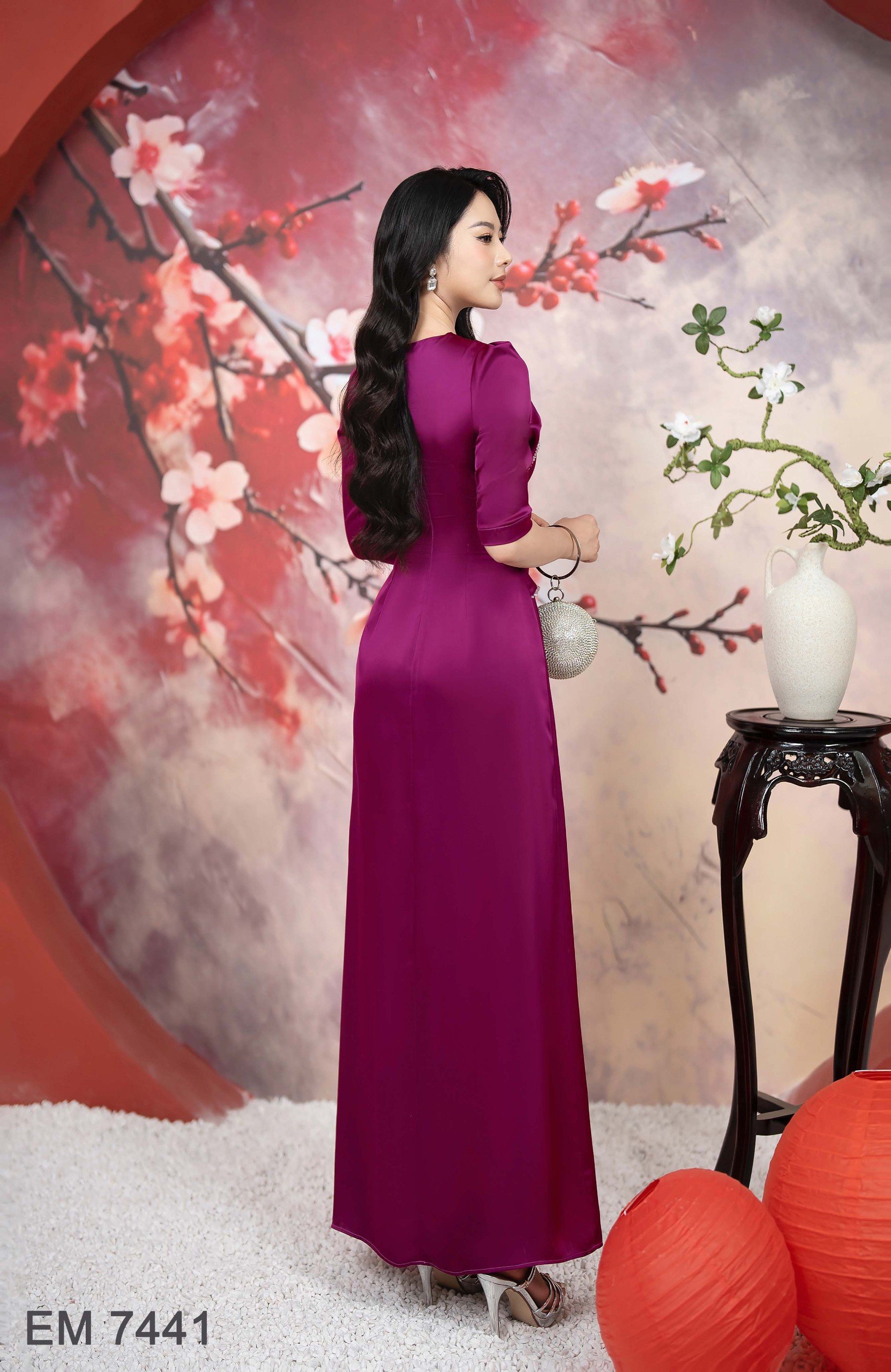 Đầm EMY EM7441 Xoè Dạ Hội Hồng Tím