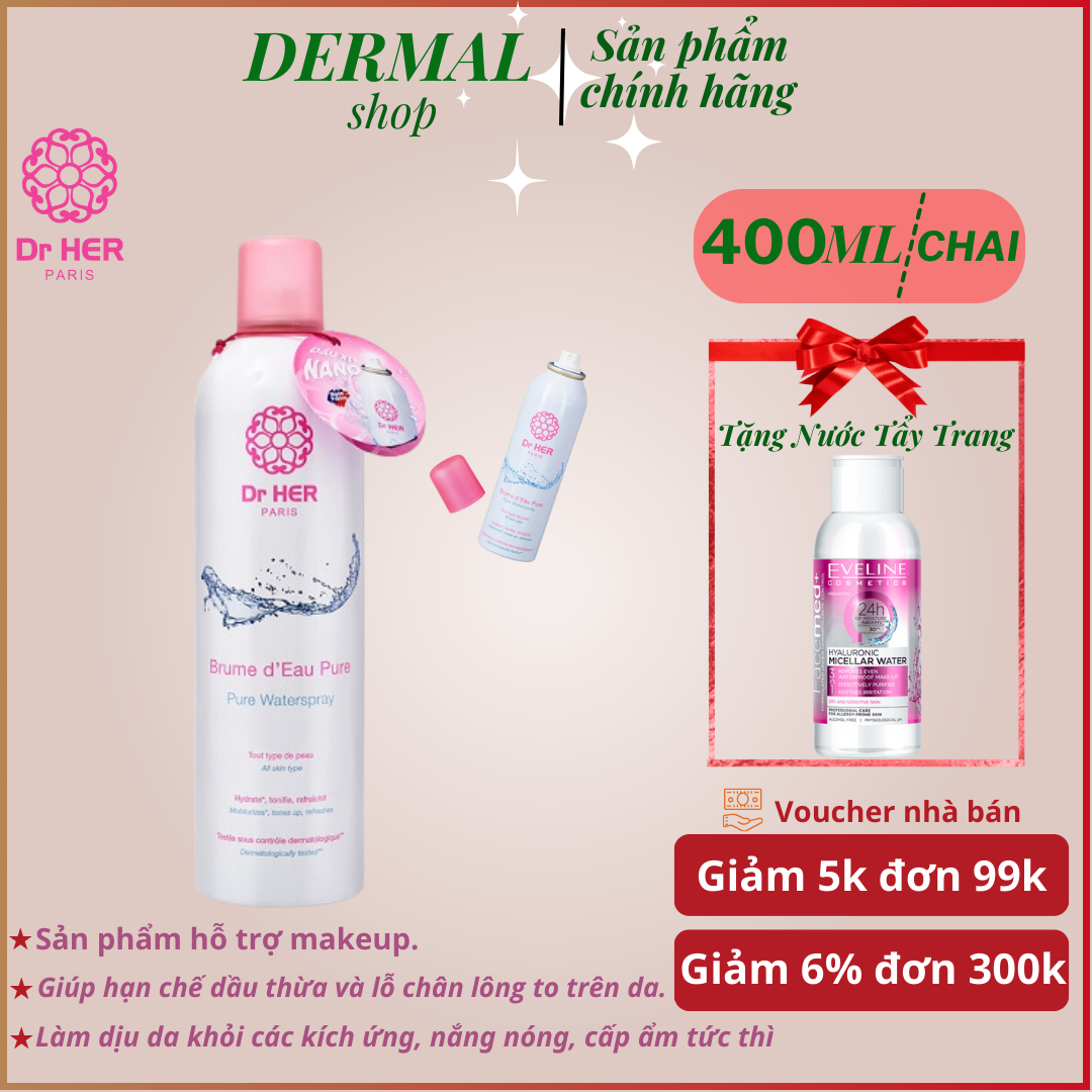 [TẶNG NƯỚC TẨY TRANG] Xịt khoáng cấp ẩm da Dr her Paris 400ml - PHÁP