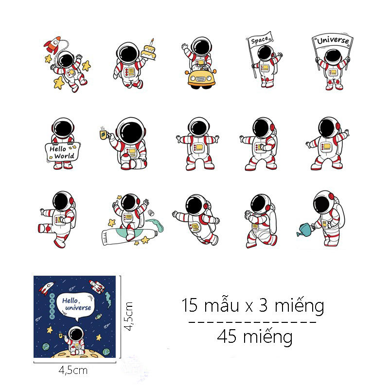 Set 45 Sticker Dán Hình Phi Hành Gia Cute nhà BCor