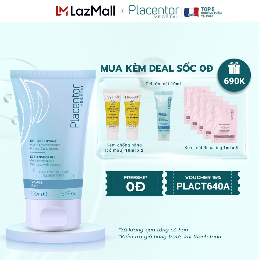 Gel rửa mặt sạch sâu dành cho mọi loại da từ thực vật Placentor Cleansing Gel Face