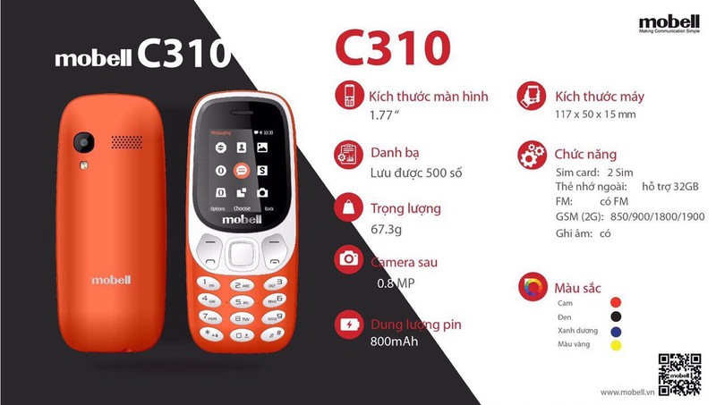Điện thoại Mobell C310 mới full box Bảo hành 12 tháng