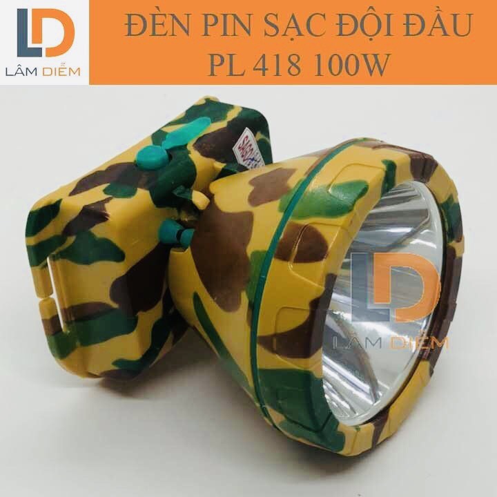 Đèn pin sạc đeo đầu lính led siêu sáng loại tốt cầm pin choá lớn 8cm 100w PL 418