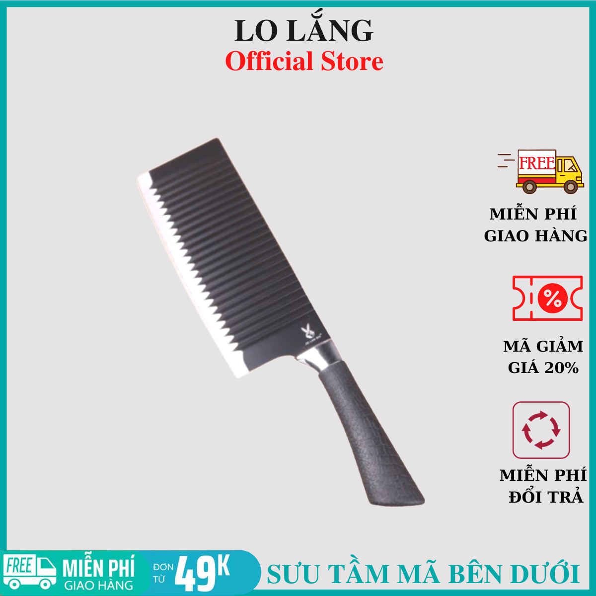 Dao đại làm bếp thân gợn sóng chống dính lưỡi thép Nhật Bản loại 1 siêu bén cán bọc cao su cao cấp an tòan và êm tay