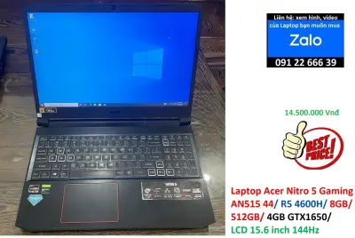 Laptop Acer Nitro 5 Gaming AN515 44/ R5 4600H/8GB/512GB/4GB GTX1650/ LCD 15.6 inch 144Hz