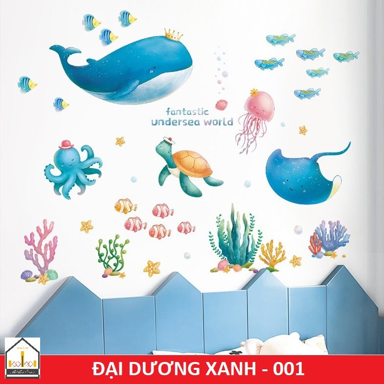 Decal dán tường cá đại dương xanh - dán tường trẻ em