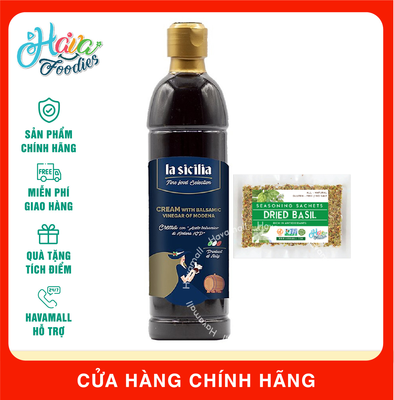 [HÀNG CÔNG TY NHẬP KHẨU] Men Giấm Balsamic Modena La Sicilia 500ml - TẶNG BASIL