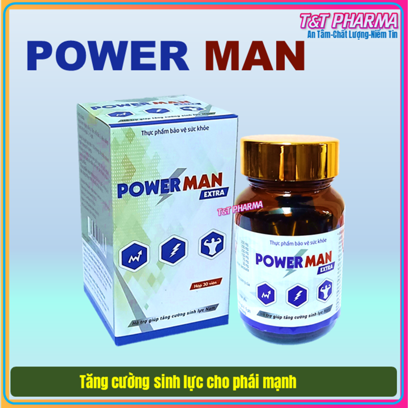 Viên uống Power Man Extra - Tăng Cường Sinh Lý -  Hỗ Trợ 1h - Bổ thận , tráng dương, tăng cường sinh ly nam giới - hộp 30 viên