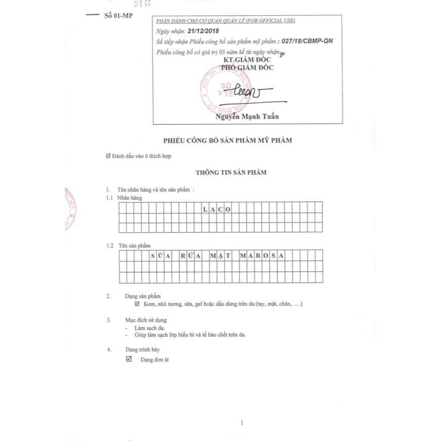Sữa rửa mặt Marosa Laco
