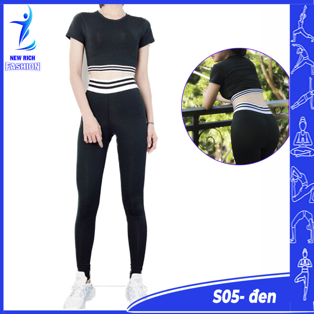 >> SO SÁNH GIÁ ĐỒ TẬP GYM NỮ TÂN BÌNH | Shopee Lazada Sendo Tiki 36 Đồ tập gym nữ đen phối trắng bo line, thiết kế trẻ trung, năng động, cá tính, chất thun co giãn 4 chiều, thấm hút mồ hôi tốt