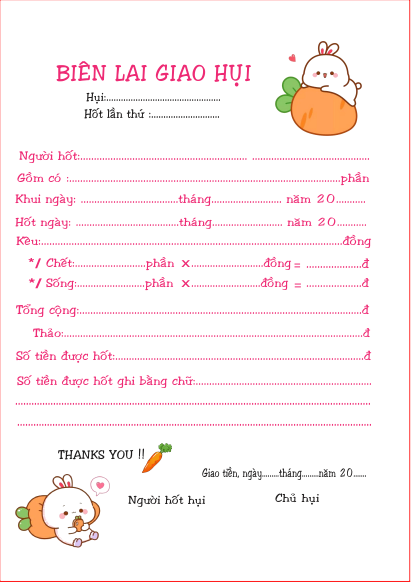 BIÊN LAI GIAO HỤI MẪU THỎ