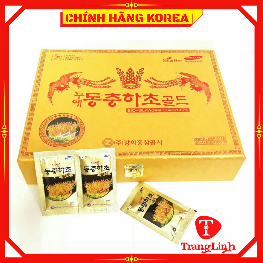 Đông trùng hạ thảo hộp gỗ vàng 60 gói, khóa rùa đặc biệt - Tăng đề kháng, sức khỏe, Phòng ngừa ung thư, tranglinh