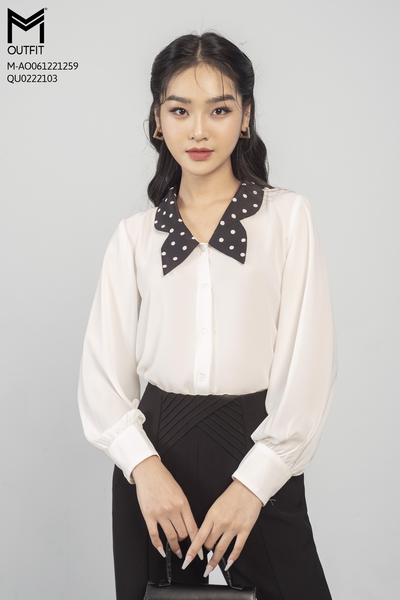Áo sơ mi dài tay, phối cổ lụa thời trang MMoutfit
