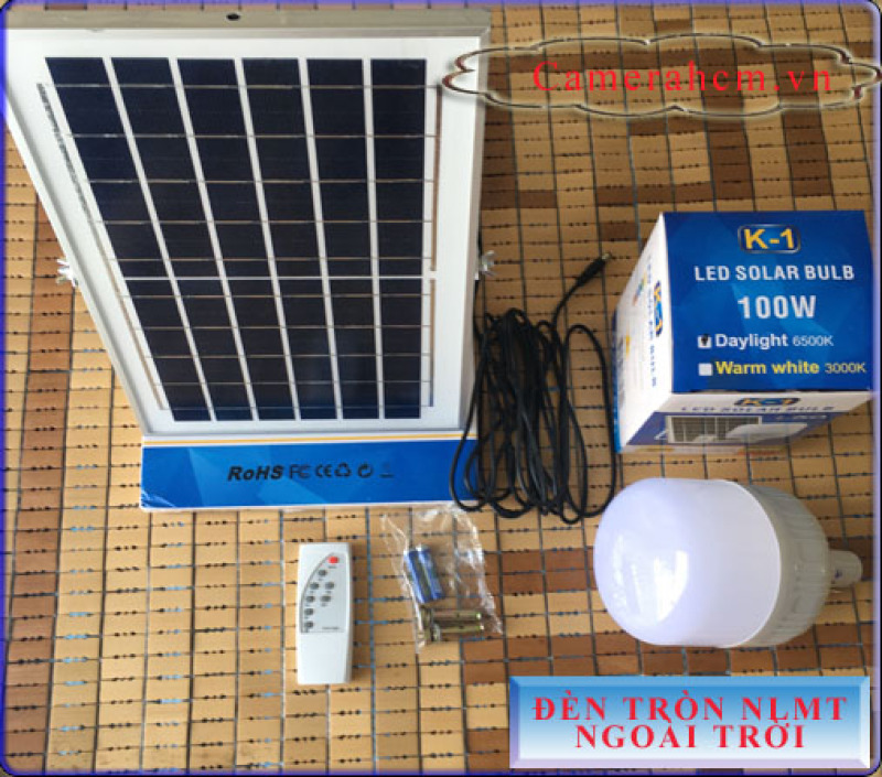 Đèn tròn năng lượng mặt trời 100W - Hàng Xịn - Độ sáng cực mạnh, tấm pin năng lượng mặt trời lớn