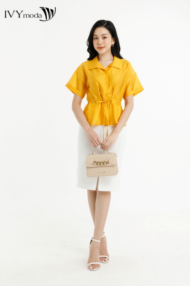 Áo sơ mi lụa dây rút eo IVY moda MS 16M7737