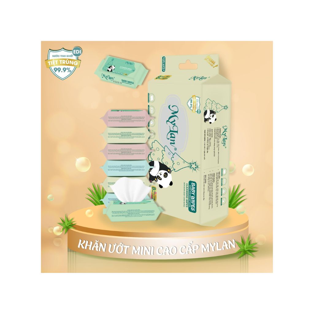 Combo 8 GÓI KHĂN ƯỚT MINI CAO CẤP MYLAN LỐC,8 MIẾNG/GÓI