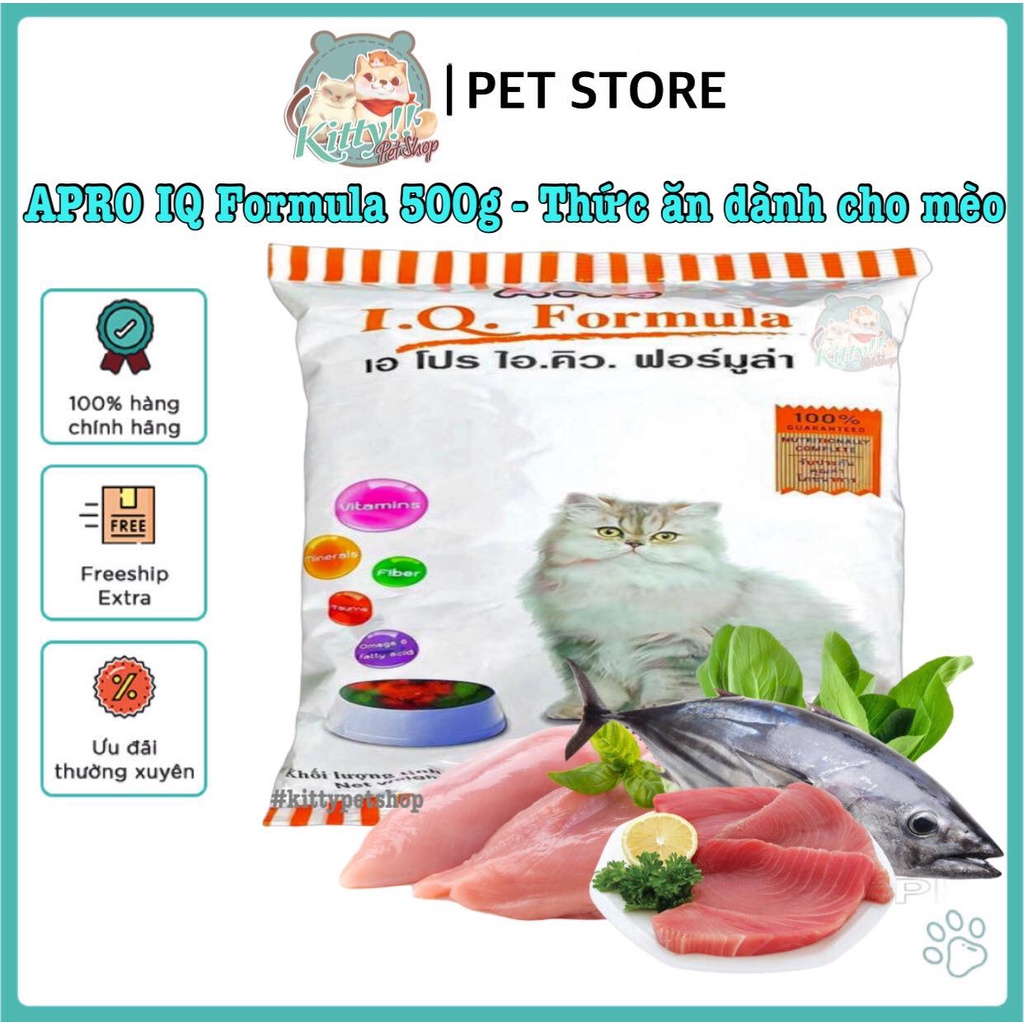 Thức ăn hạt Apro IQ Formula dành cho mèo 500g - thức ăn hạt dinh dưỡng, thơm ngon cho mèo - Kitty Pet Shop Bmt