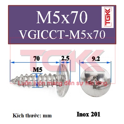 Vít bắt gỗ inox 201 chỏm cầu to m5