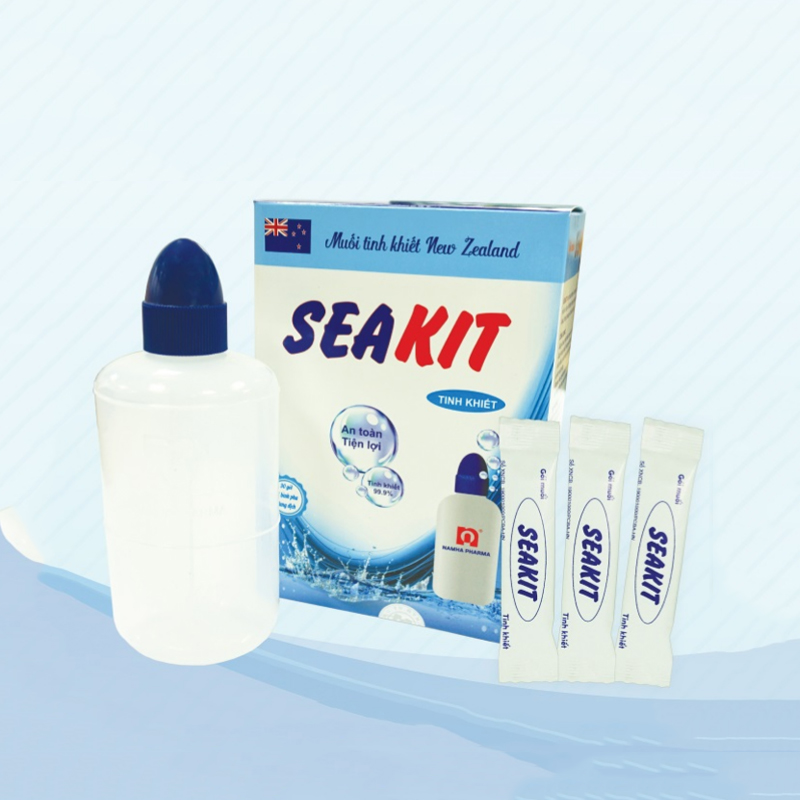 Bộ 1 bình pha rửa mũi + 30 gói muối Seakit (Muối tinh khiết New Zealand)