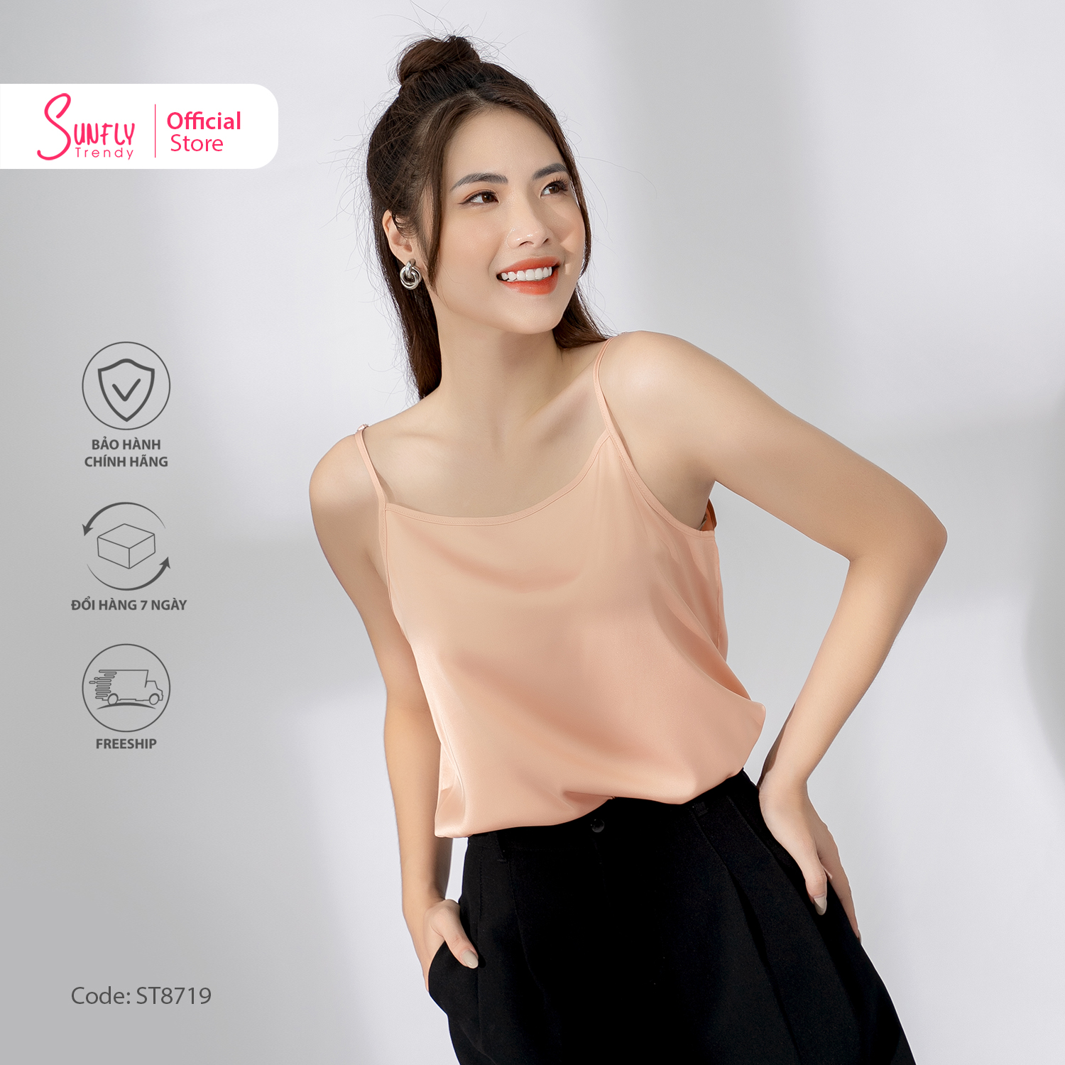 Áo hai dây lụa Sunfly chất lụa mềm mịn thoáng mát ST8719