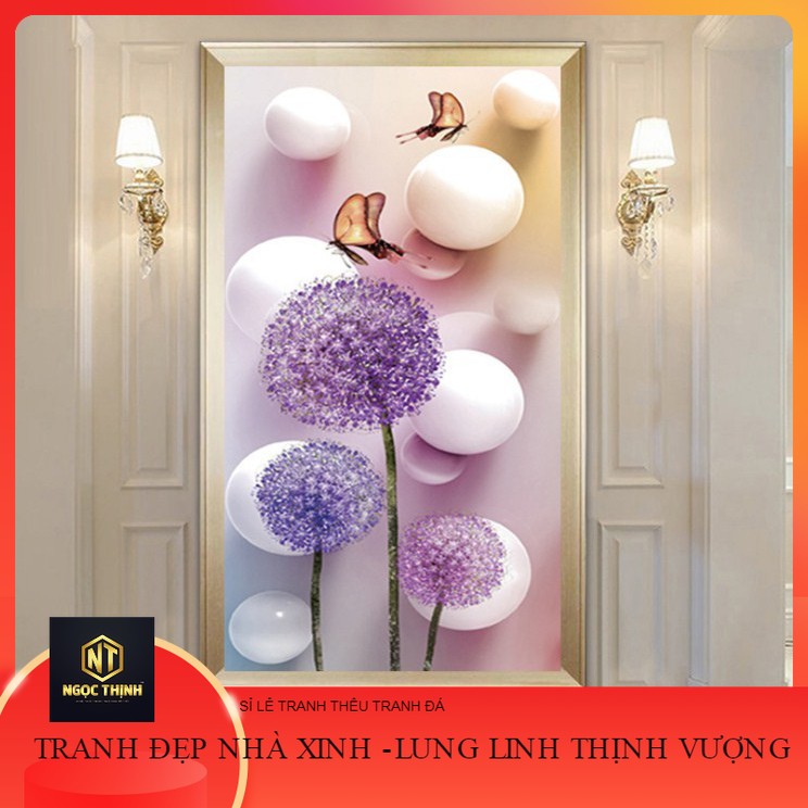 Tranh thêu chữ thập chỉ lụa thêu kín hoa bồ công anh hh0809