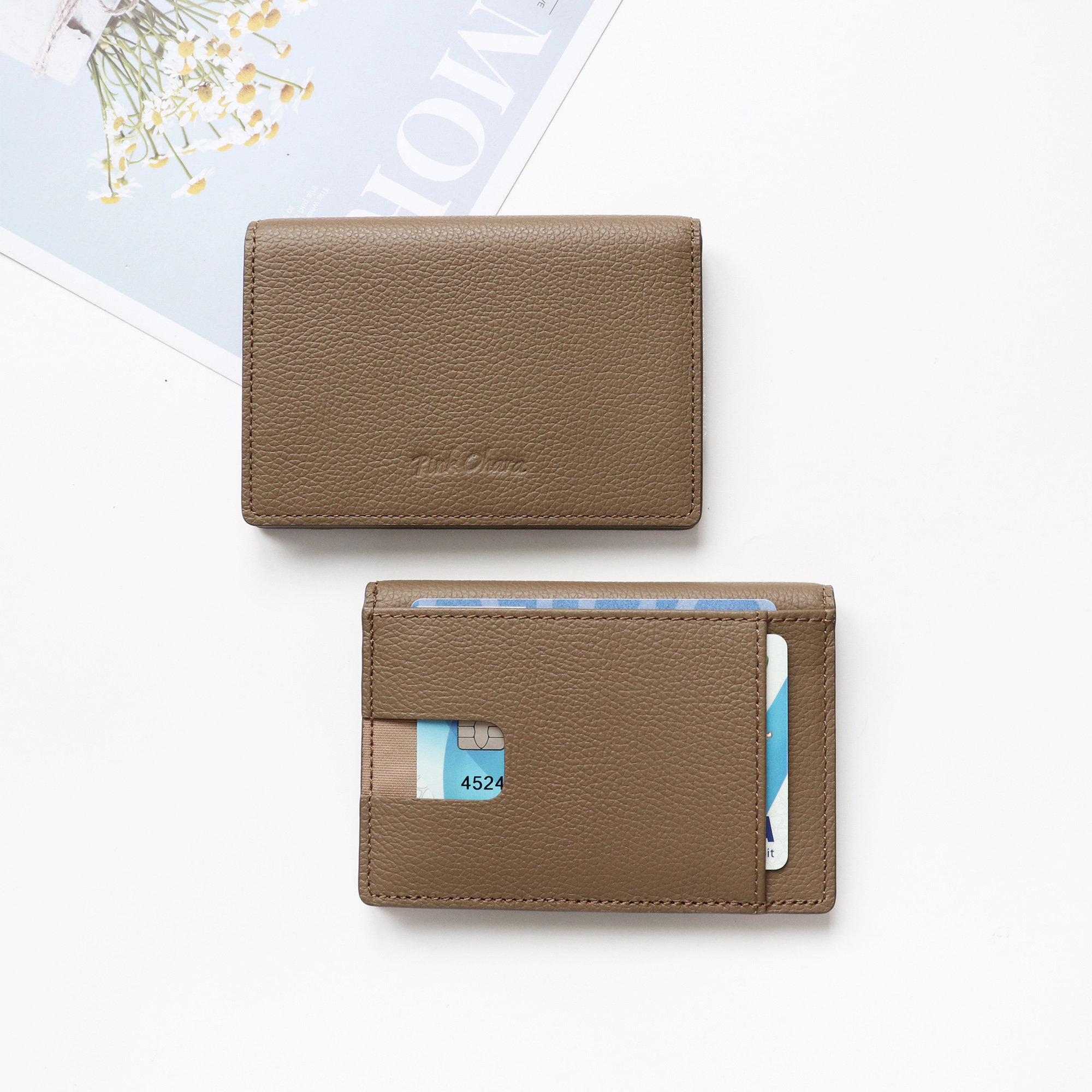 Ví đựng thẻ card Mundo - da bò vân hạt nhập Nhật