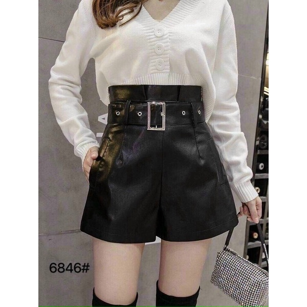 Quần sooc da kèm đai cạp cao, quần short da nữ ms17681 - 5fox store