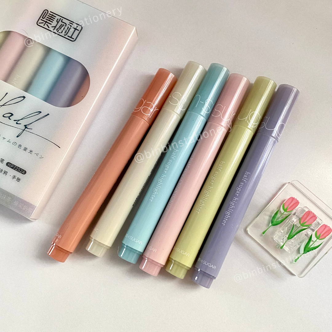 [Bin Bin] Set 6 bút Highlight Half Sugar phong cách Pastel, Morandi HL03