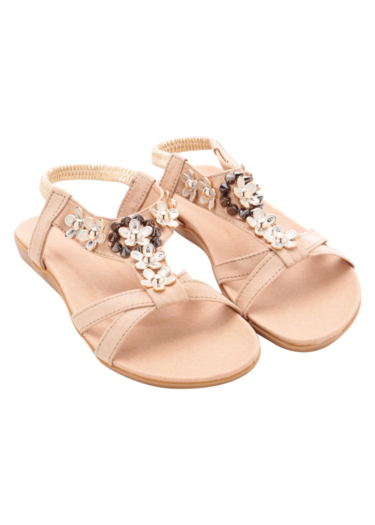 [HCM]Sandal đế bệt quai chéo đính hoa