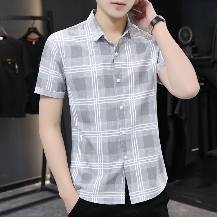 [HCM]Áo Sơ Mi Nam Ngắn tay Caro Kb phối 3 sọc trắng Mã J1997 Thời trang MIX-UP SHOP Thời trang thư sinh nam tính Hàn Quốc