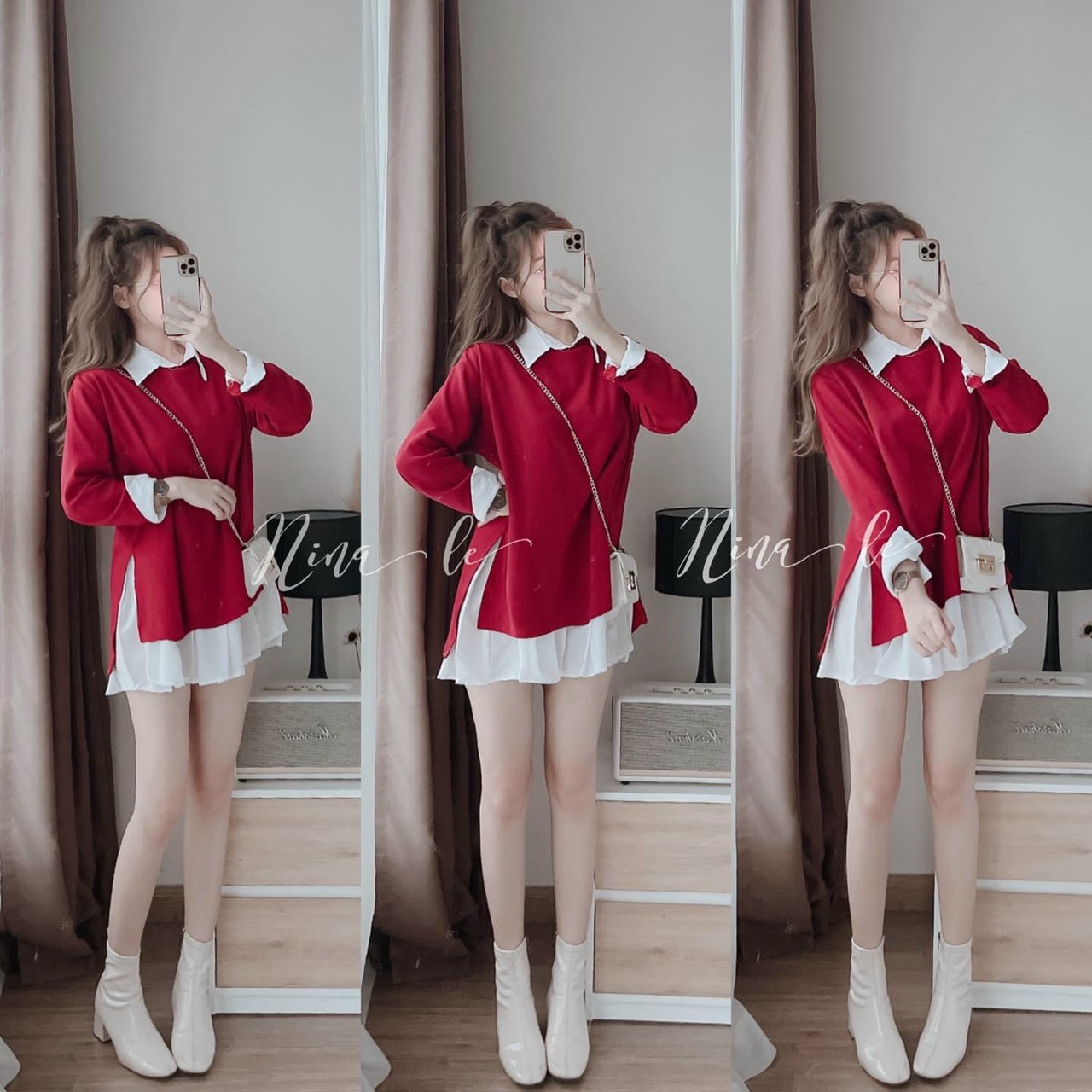 Set Bộ Sơ Mi Lụa Kết Hợp Áo Thun Gân Siêu Xinh