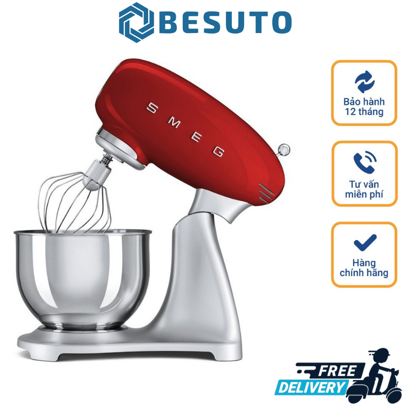 Máy Đánh Trứng Trộn Bột Đa Năng Smeg, Smeg Mixer, Công Suất 800W, Dung Tích 4.8L, Nhập Đức, Bảo Hành 12 Tháng