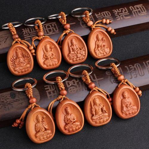 Móc Khóa Gỗ Thủ Công Khắc Hình Các Đức Phật
