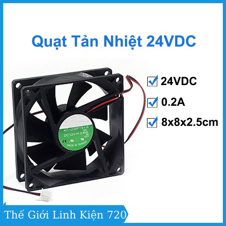 Quạt tản nhiệt 24V 0.2A kích thước 8x8x2.5cm làm mát, tản nhiệt thiết bị máy móc