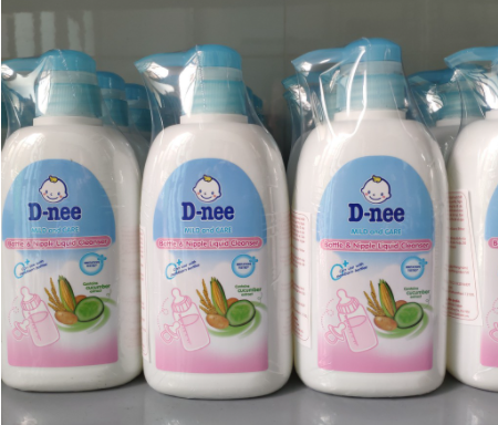 Rửa bình dnee dạng chai, rửa bình sữa cho bé, chai màu xanh dương, 500ml