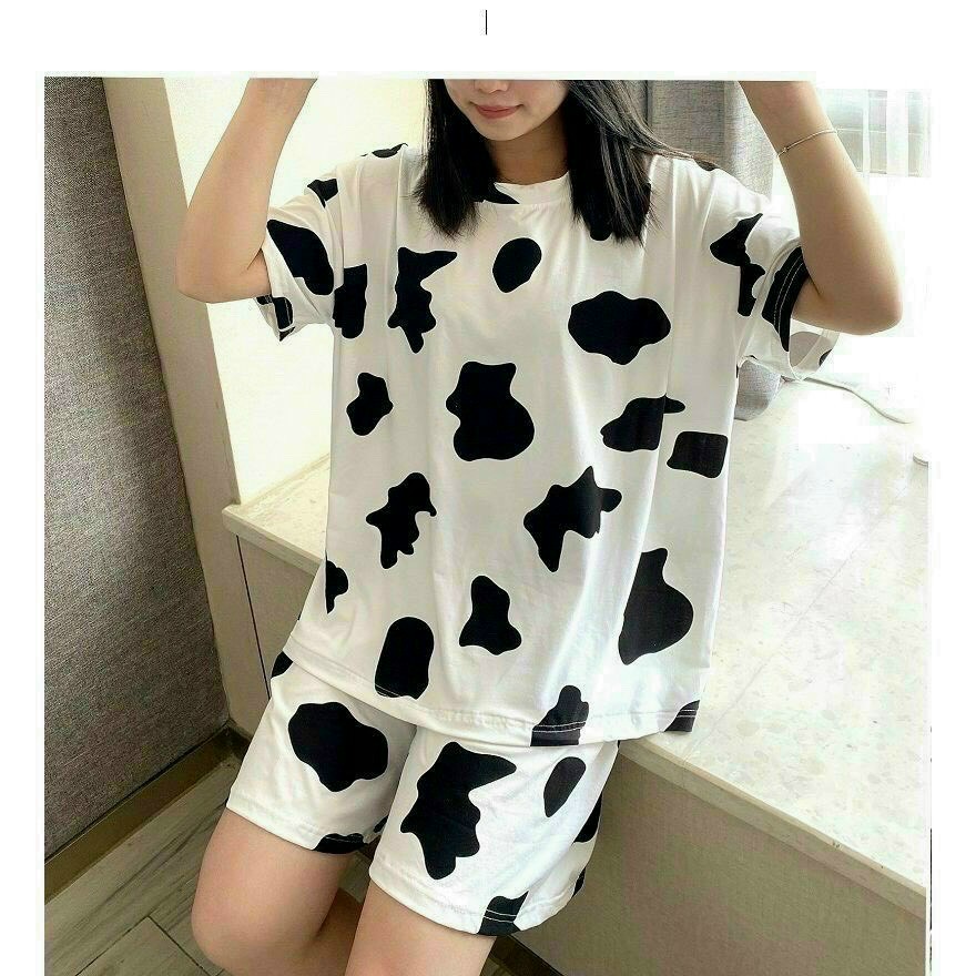 [HCM]SÉT ĐỒ BỘ DA CÁ HỌA TIẾT BÒ SỮA SIÊU CUTE  PHONG CÁCH TRẺ TRUNG  SIÊU SÀNH ĐIỆU TP