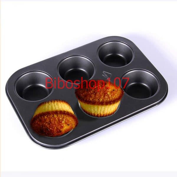 Khuôn chống dính làm bánh cupcake và Muffin 6 ô tròn