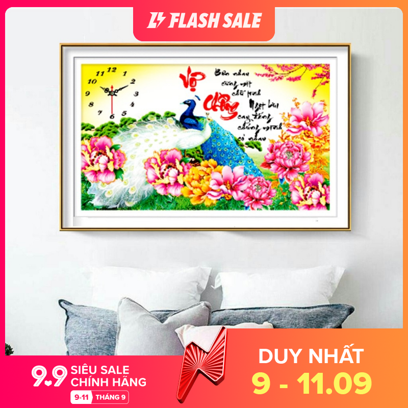 Tranh thêu chữ thập Đông hồ Vợ chồng công 65*42cm - tự thêu