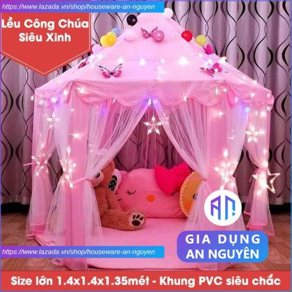 Lều nhà công chúa ngủ chơi cho bé gái loại cỡ size to lớn kiểu lục giác hàn quốc 1.4m màu hồng