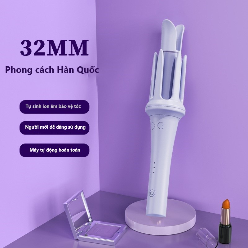 Máy uốn tóc xoăn tự động 32mm không làm tổn thương tóc máy tạo kiểu xoay 360 Automatic Curler