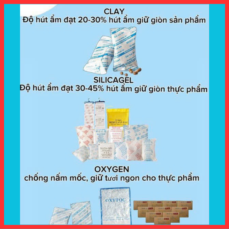 Gói hút ẩm thực phẩm cân 100g loại 1/2/3/5/10/50/100g Silicagel Gói chống ẩm mốc, khử mùi