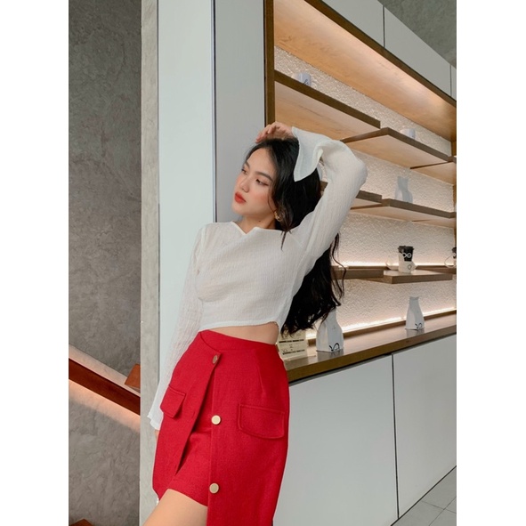 Chân váy chữ a đỏ nút sắt reverclothings enrose skirt