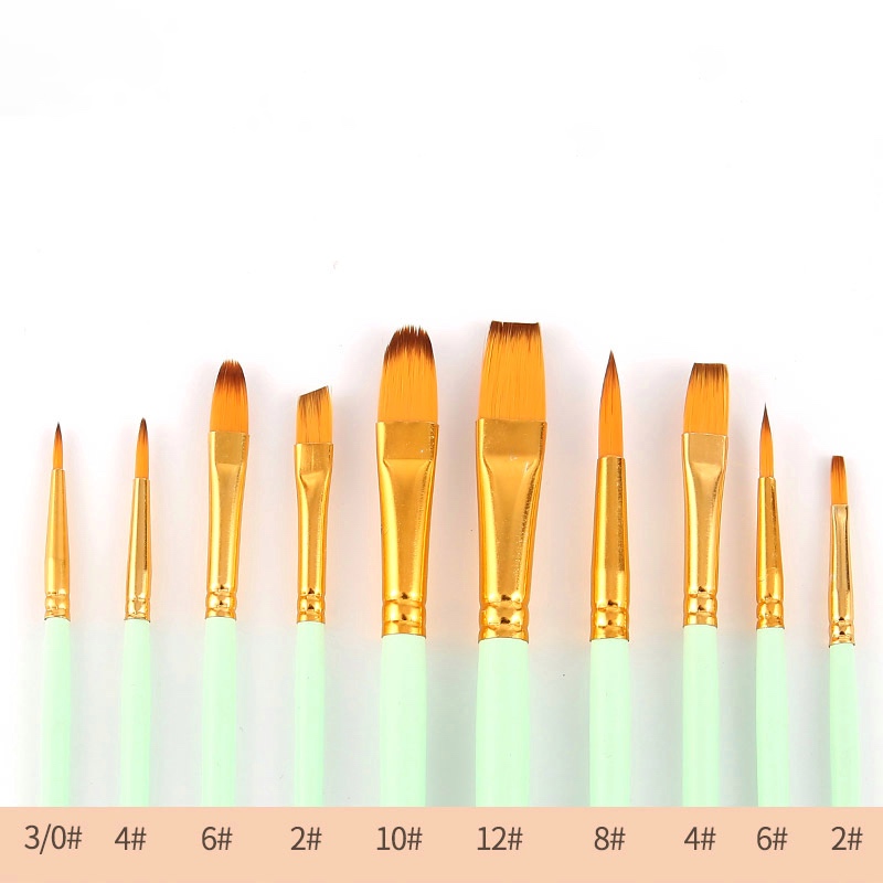 [DA ĐEN] Bộ 10 Cọ Vẽ Cơ Bản Keep Smiling Xanh Mint Pastel (A6333)