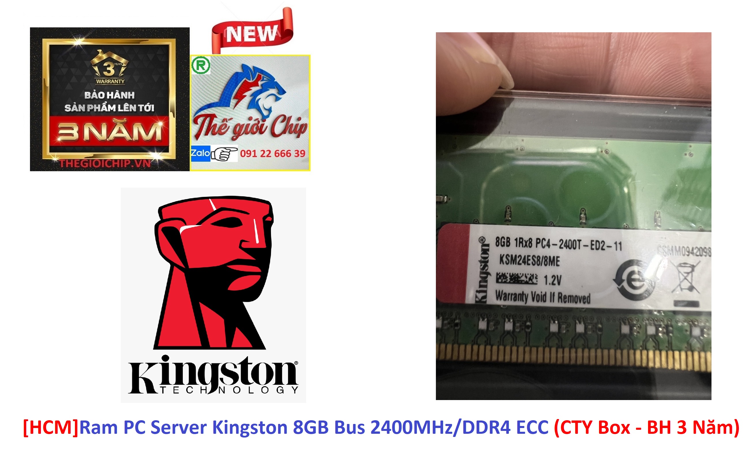 [HCM]Ram PC Server Kingston 8GB Bus 2400MHz/DDR4 ECC (CTY Box - BH 3 Năm)