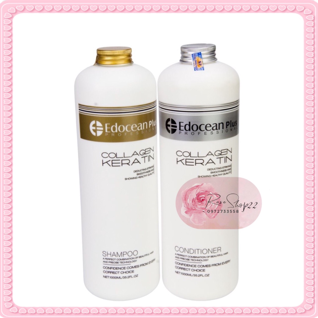 Cặp dầu gội xả Edocean Collagen Keratin Plus 1000ml x2 phục hồi kích thích mọc tóc
