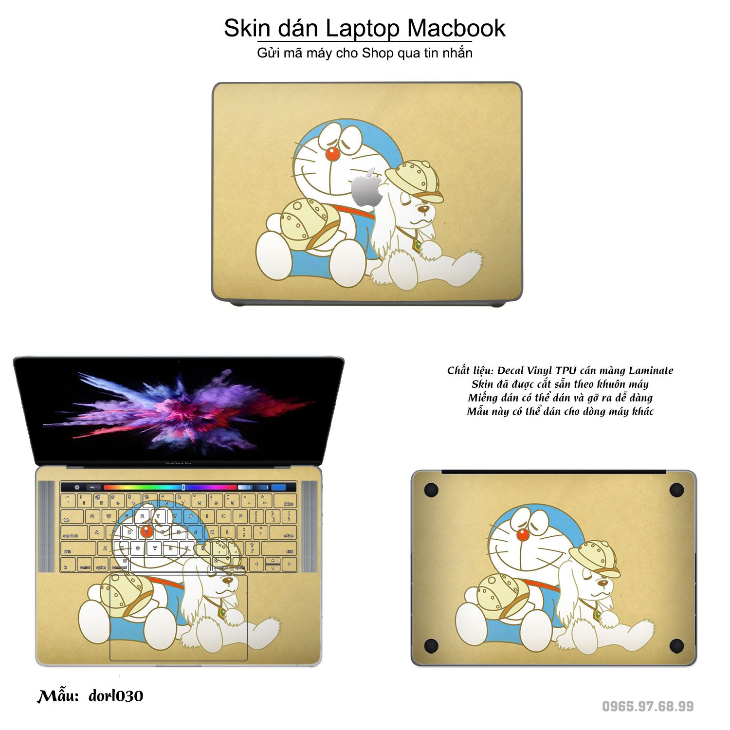 Decal Skin dán Macbook, laptop mẫu Doraemon