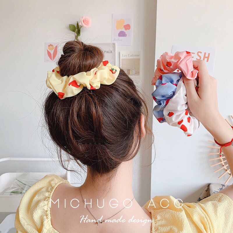 Combo 4 dây thun cột tóc, dây buộc tóc, vòng cột tóc dâu tây