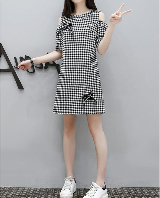 Đầm caro phối nơ dễ thương D10